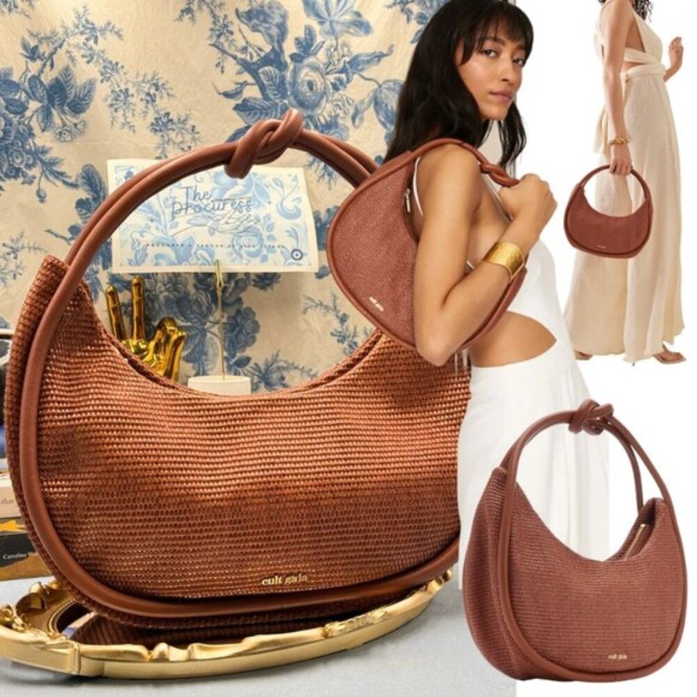 🆕 CULT GAIA 🧿 NWOT Zena Raffia Circular Knotted Shoulder Bag, Woven Brown